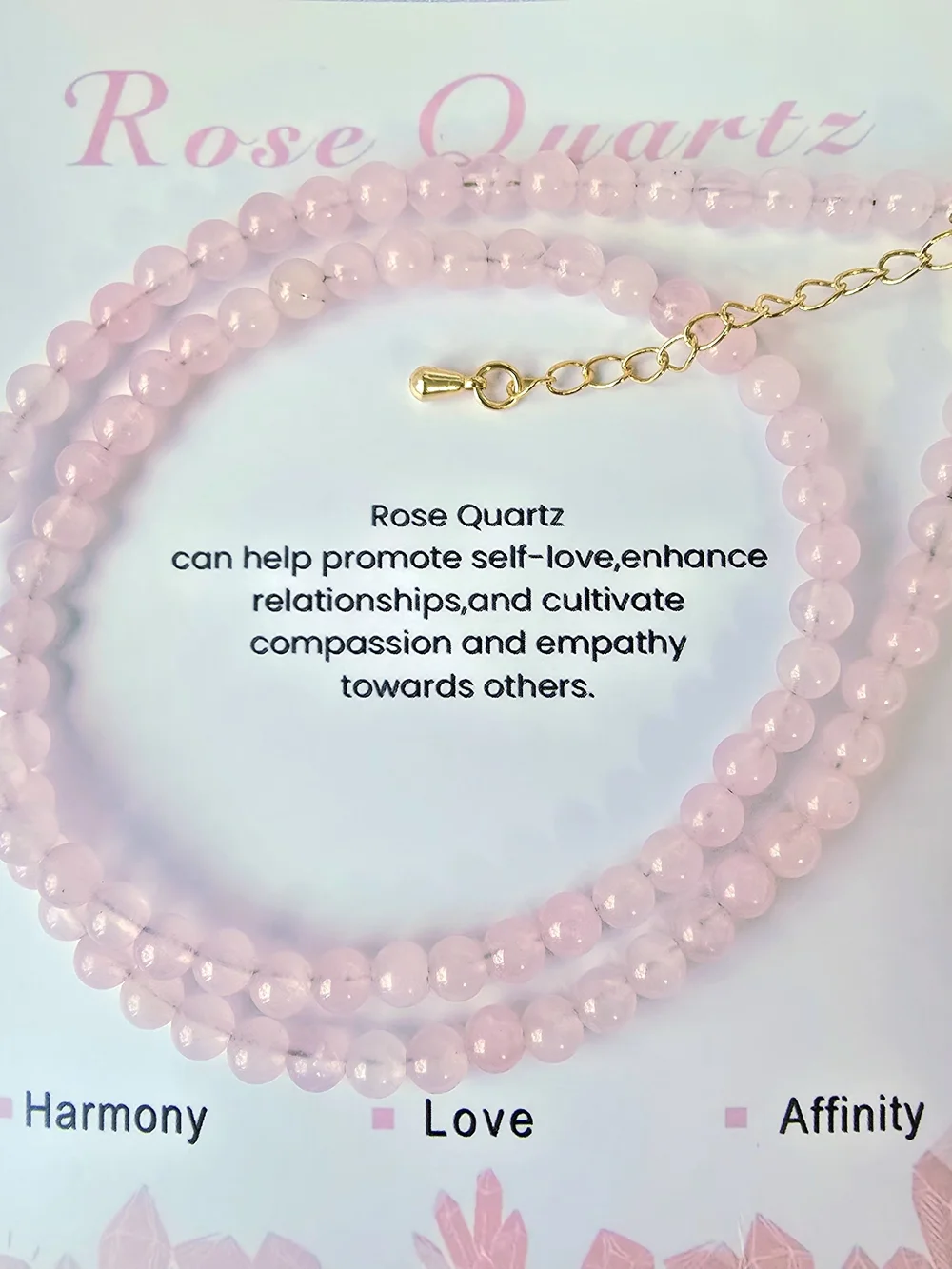Rose‎ Quartz Beaded Necklace with Gold-plated  Chain Extender - Pink